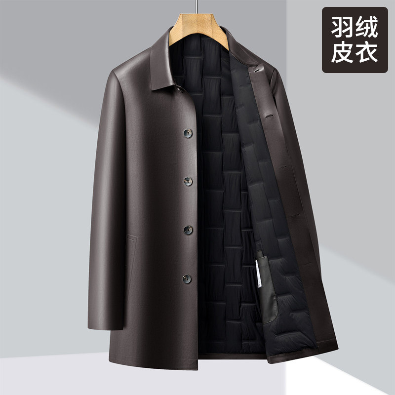 男士皮衣外套中老年爸爸款中长款PU皮夹克秋冬款皮羽绒服商务外套