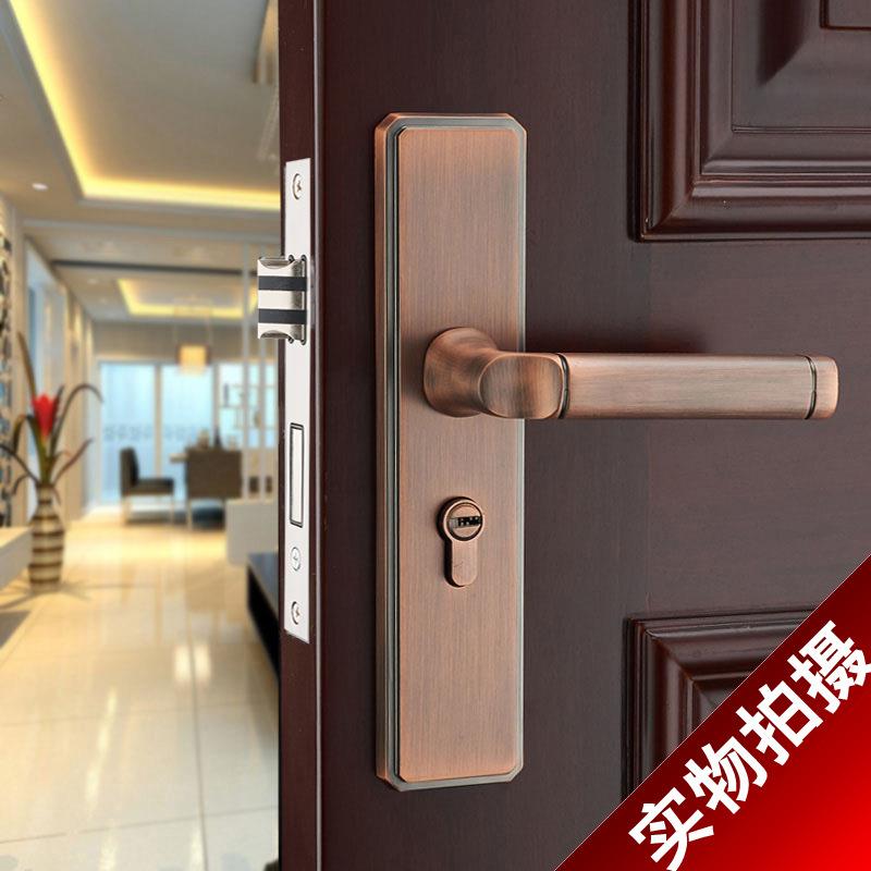 美式锌合金室内门锁通用型红古铜卧室房门锁简约家用执手锁