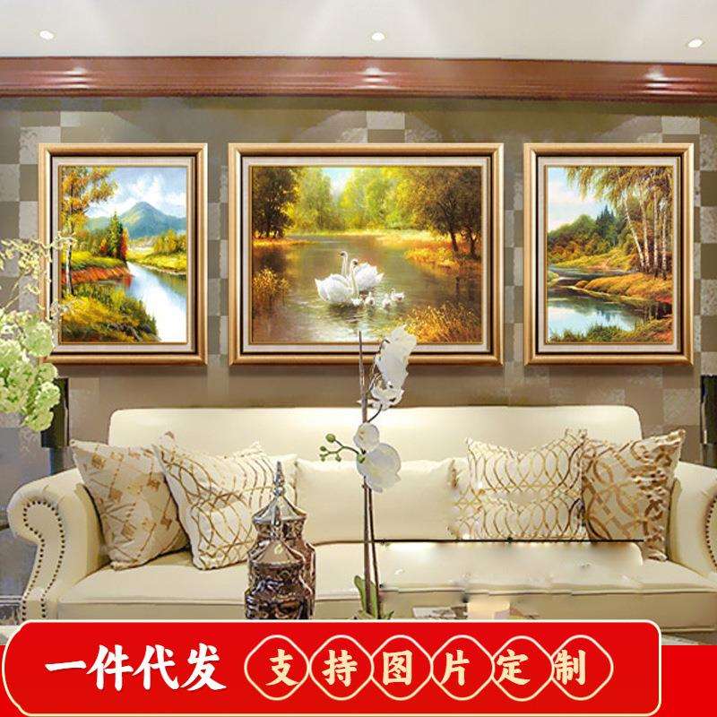 欧式5d钻石画满钻客厅天鹅湖点贴钻十字绣钻石绣三联画风景砖石画