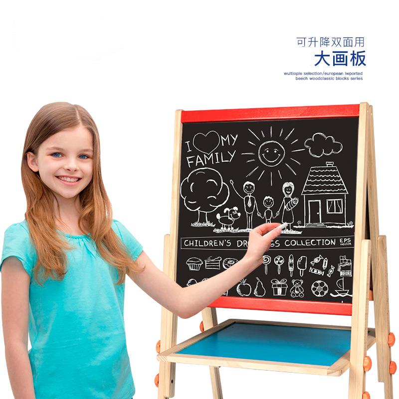 儿童画板学生家用学习黑板木制升降支架教学宝宝画画架幼儿玩具