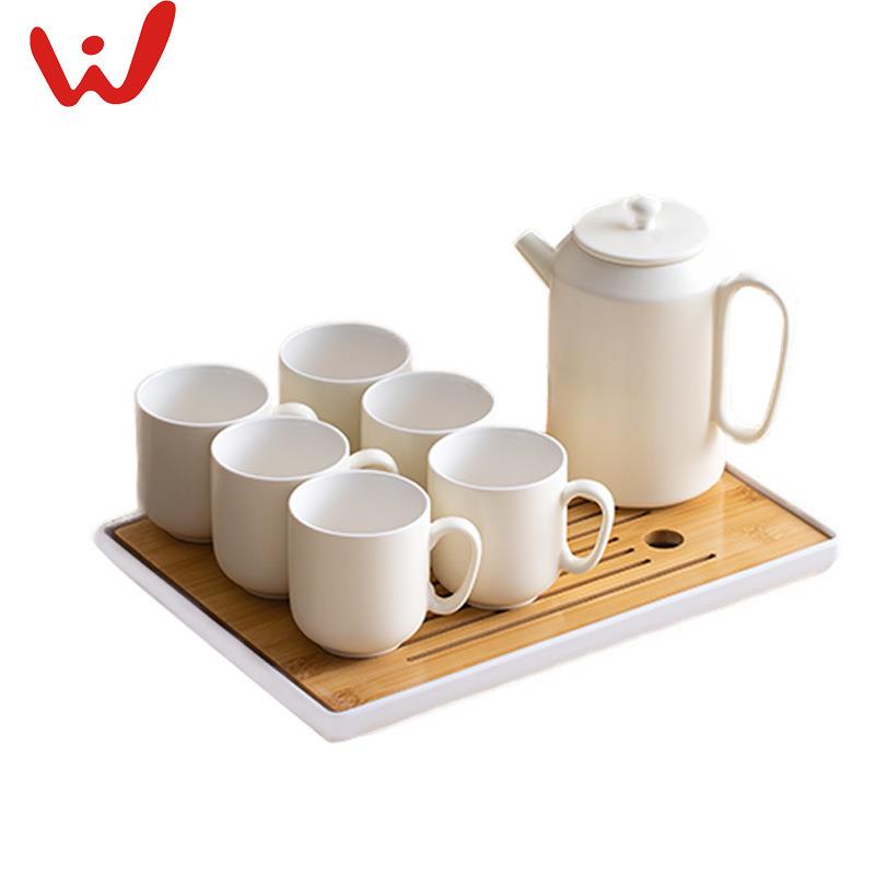 中式陶瓷茶具套装回礼乔迁送礼家用logo德化手把壶奶油风茶具套装