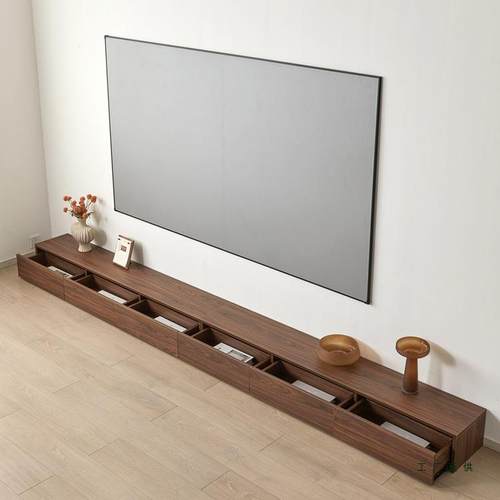 实木胡桃色电视柜落地中古风客厅地台意式极简电视收纳柜北欧地柜