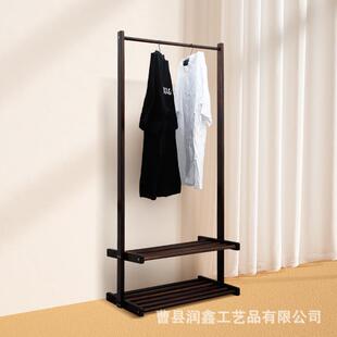 现货实木家用衣帽架落地挂衣架房间卧室阳台立式晾衣架双层置物架