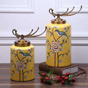 欧式陶瓷储物罐客厅玄关柜电视摆设美式家居装饰品样板房间摆件