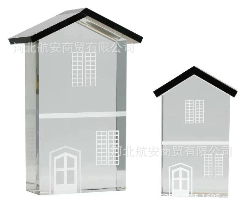 现代简约创意水晶房子水晶工艺品建筑楼房样板房售楼处软装摆件