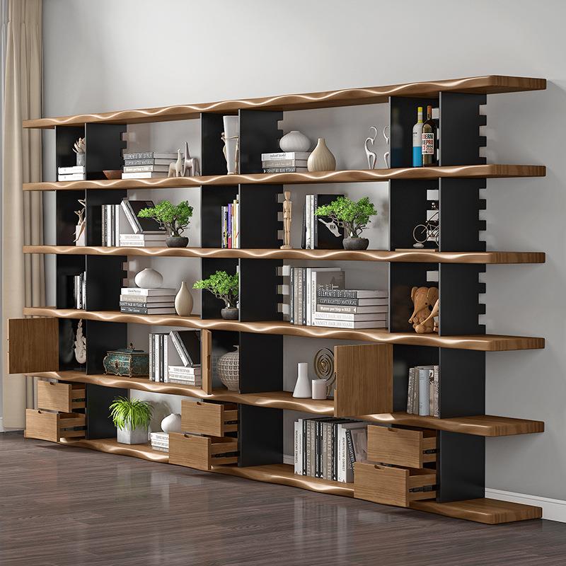 美式实木书架置物架满墙陈列架整墙带抽屉客厅简约办公室书柜落地