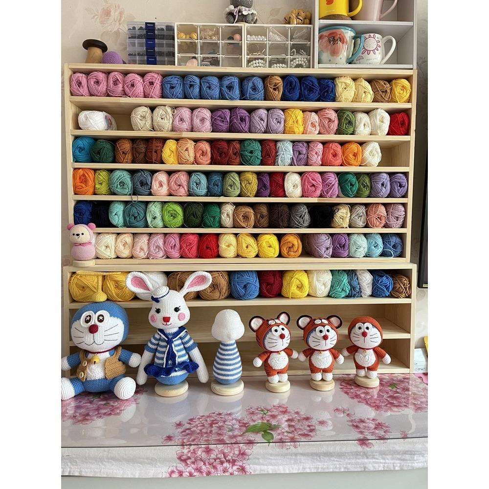 手工钩针编织毛线收纳架牛奶棉5股4股萌娃蜜糖线展示柜桌面置