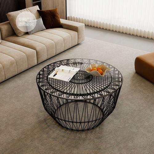 创意北欧茶几铁艺钢化玻璃小户型家用圆形轻奢创意现代简约客厅