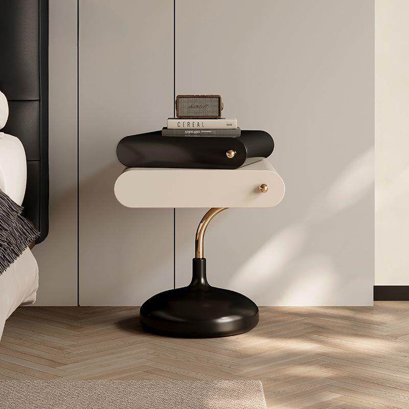 意式极简奶油风床头柜实木烤漆极简高级卧室小柜设计师款收纳柜