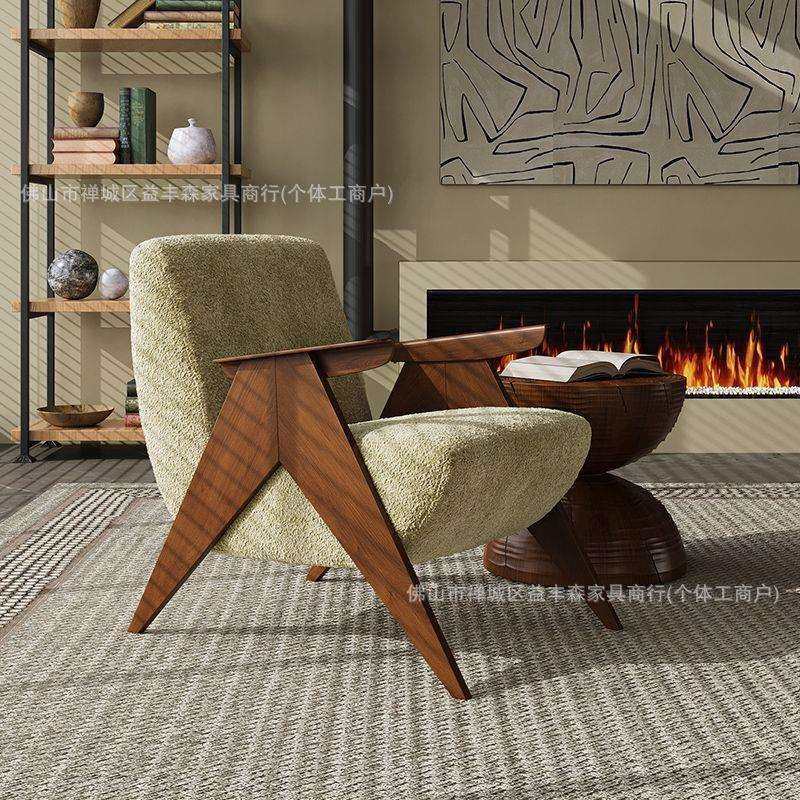 复古风民宿单人沙发家用客厅阳台懒人实木沙发椅设计师中古休闲椅