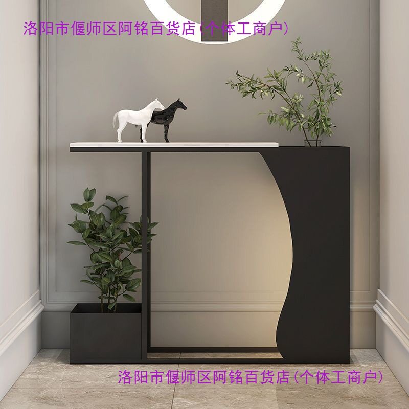 现代轻奢极窄大理石铁艺玄关桌