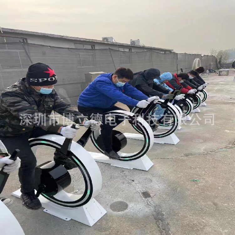 大型动感骑行单车喷泉自行车互动游乐户外发光发电脚踏无动力设备