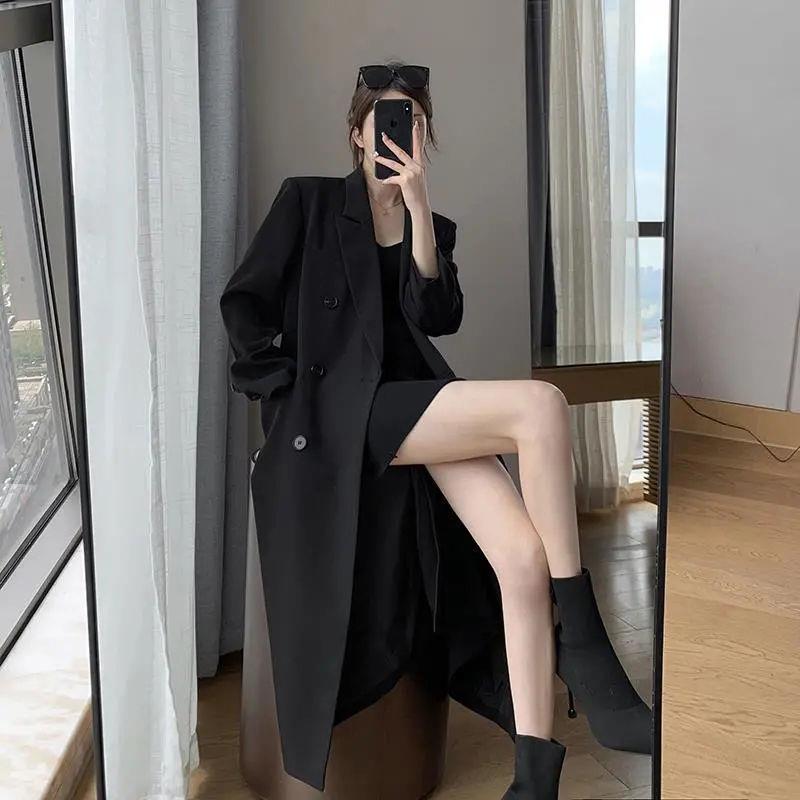 黑色西装风衣女2025年秋季新款高级感气质百搭显瘦中长款大衣外套