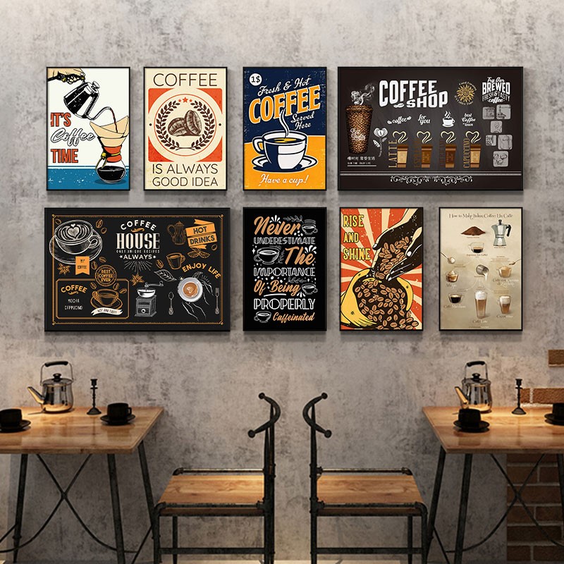 咖啡厅墙面网红装饰画创意咖啡豆海报Coffee馆吧台壁画奶茶店挂画