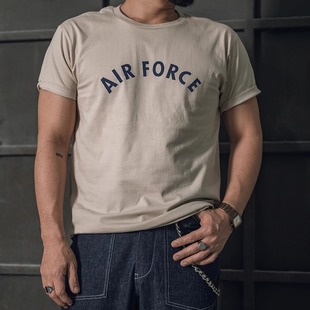 圆领打底衫 小基工装 纯棉短袖 复古重磅字母印花T恤男夏季 美式