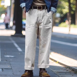 小基工装重磅硬朗复古男裤双褶新款阔腿工装牛仔裤痞帅休闲裤