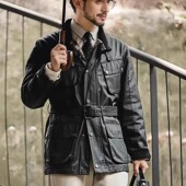 小基工装 重磅高品质面料阿美咔叽油蜡夹克风衣复古机车防水外套男