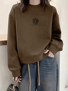 韩版潮款圆领加绒加厚宽松卫衣女常规基础款休闲时尚百搭通勤上衣