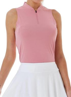 Sleeveless golf half placket stand up collar sun protection