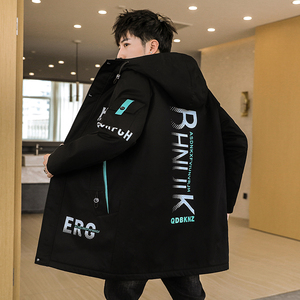 鸭鸭羽绒服男中长款2024新款学生帅气棉衣青少年连帽加厚男士冬季