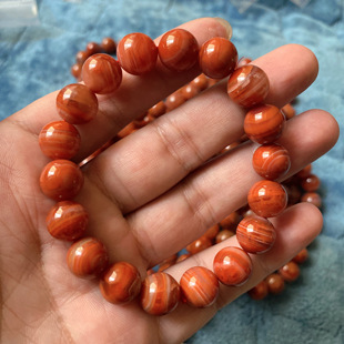 2025蛇年天然南红玛瑙单圈手链原矿川料条纹珠子火焰纹手串男女款