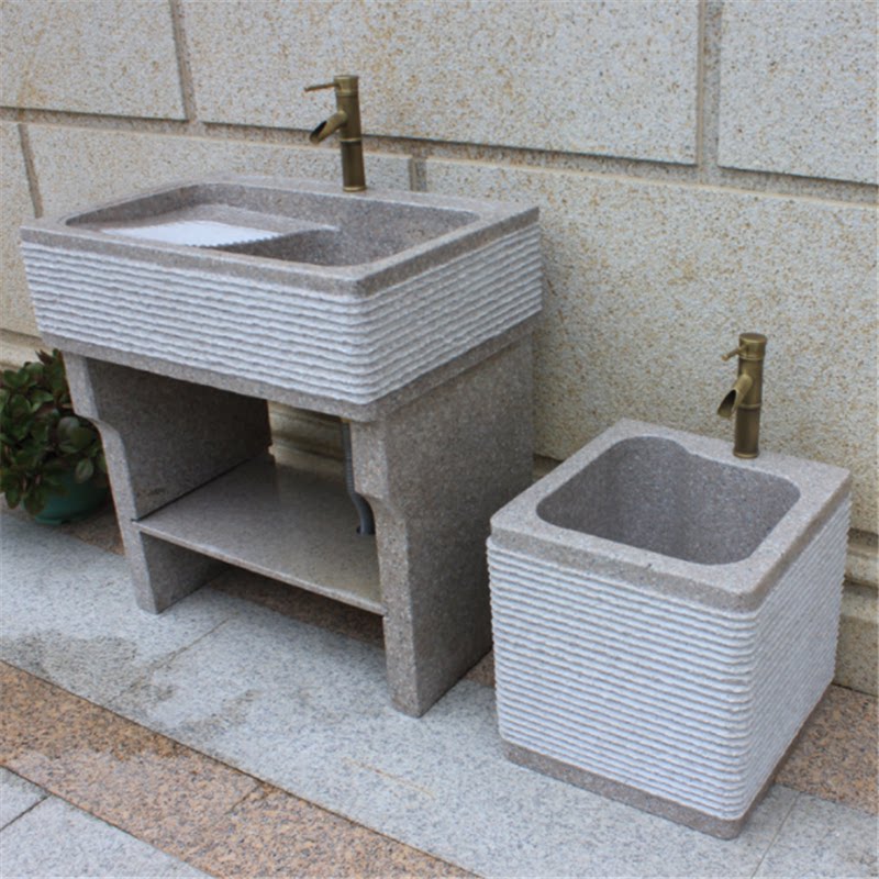 重庆石雕一体洗衣池花岗岩洗手盆室内庭院大理石石槽池家用墩布池