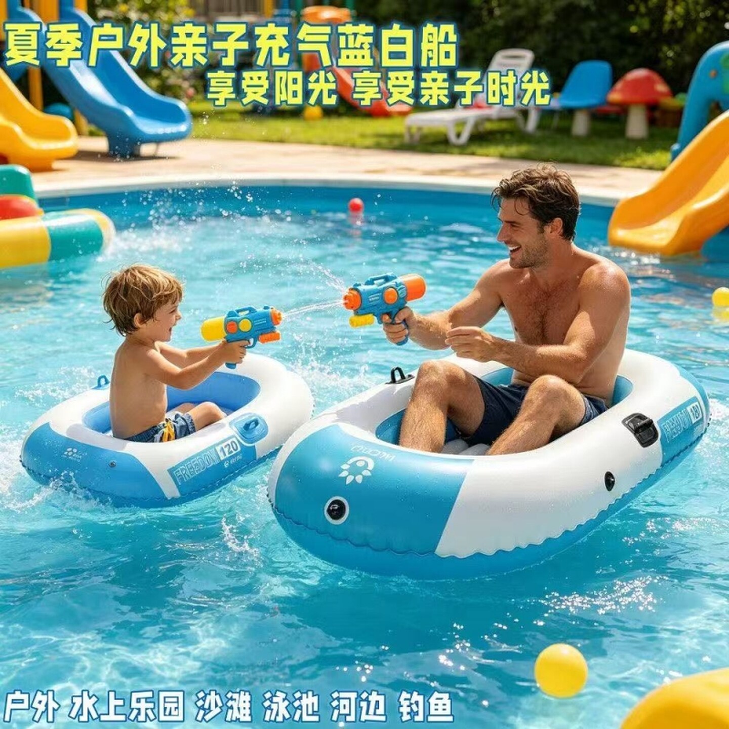儿童玩水充气船划艇漂流船冲锋舟加厚钓鱼船游泳气垫船水上充气船