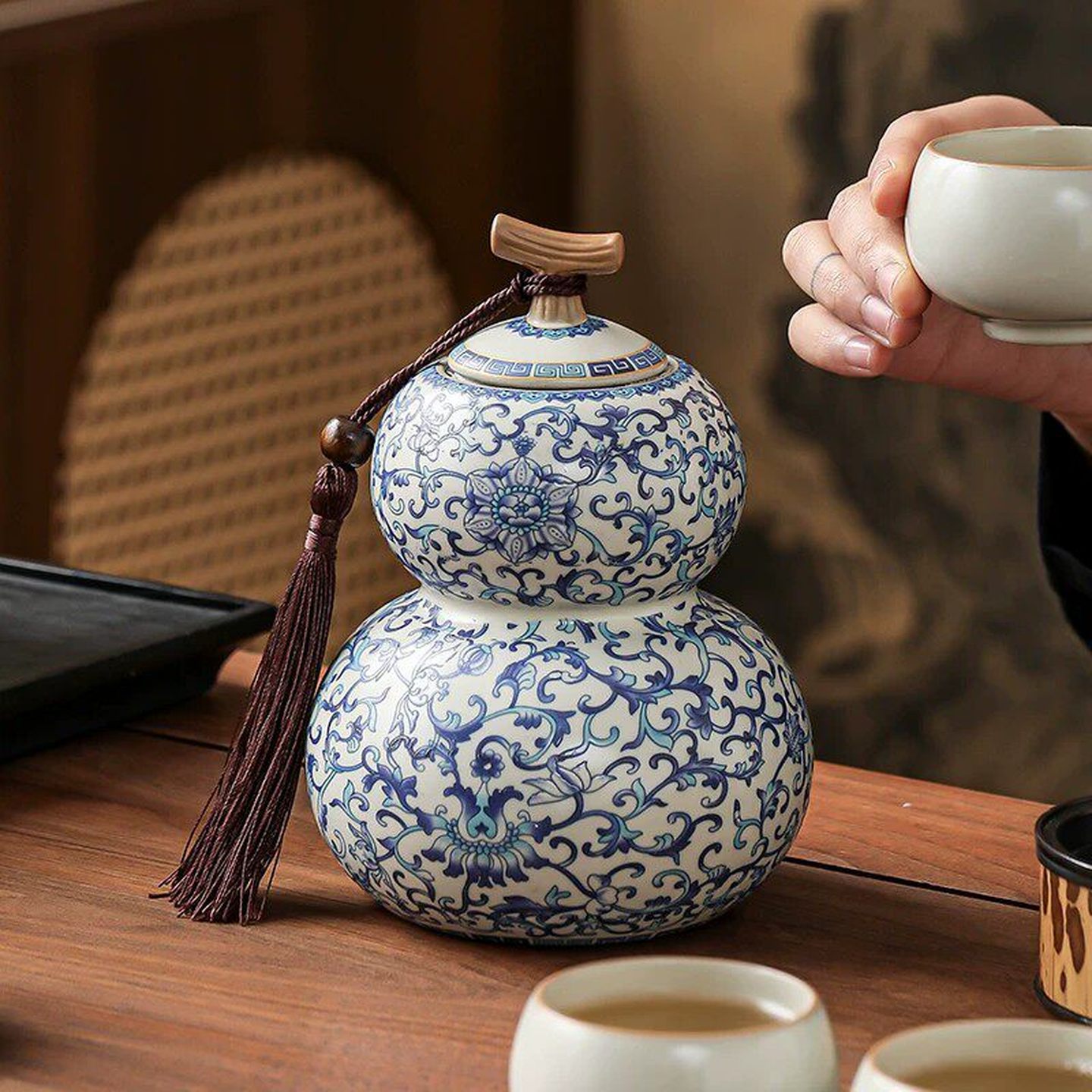 葫芦茶叶罐汝窑陶瓷茶叶罐复古小号葫芦储茶罐密封罐茶叶储存罐子