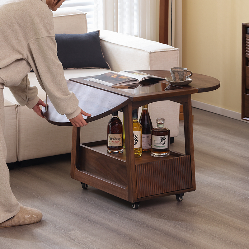 黑胡桃之家全黑胡桃木可移动茶几