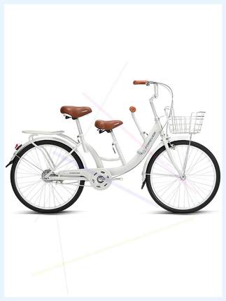 上海牌亲子自行车带娃接送小孩母子车24寸通勤车男女成人单车