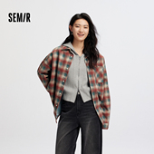 森马牛仔衬衫 oversize森柔格子衬衣商场同款 女中长款 2025秋新款