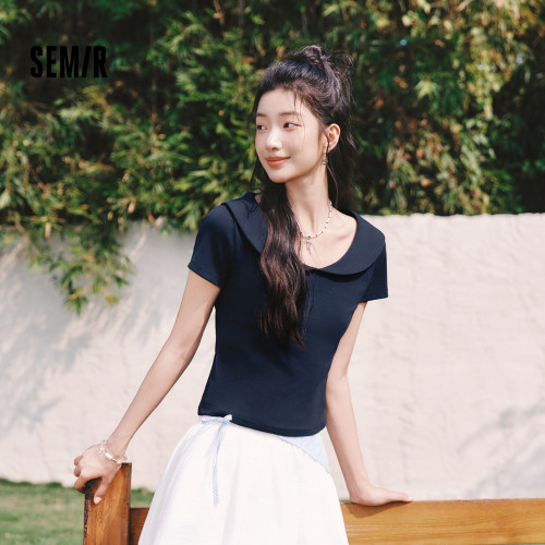 森马POLO衫女夏短款纯色娃娃领短袖正肩修身2026新款温柔气质衣服