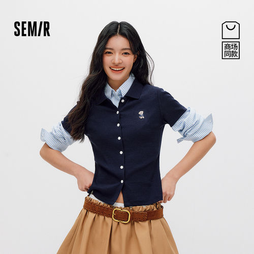 马POLO衫女夏小狗刺绣紧身正肩