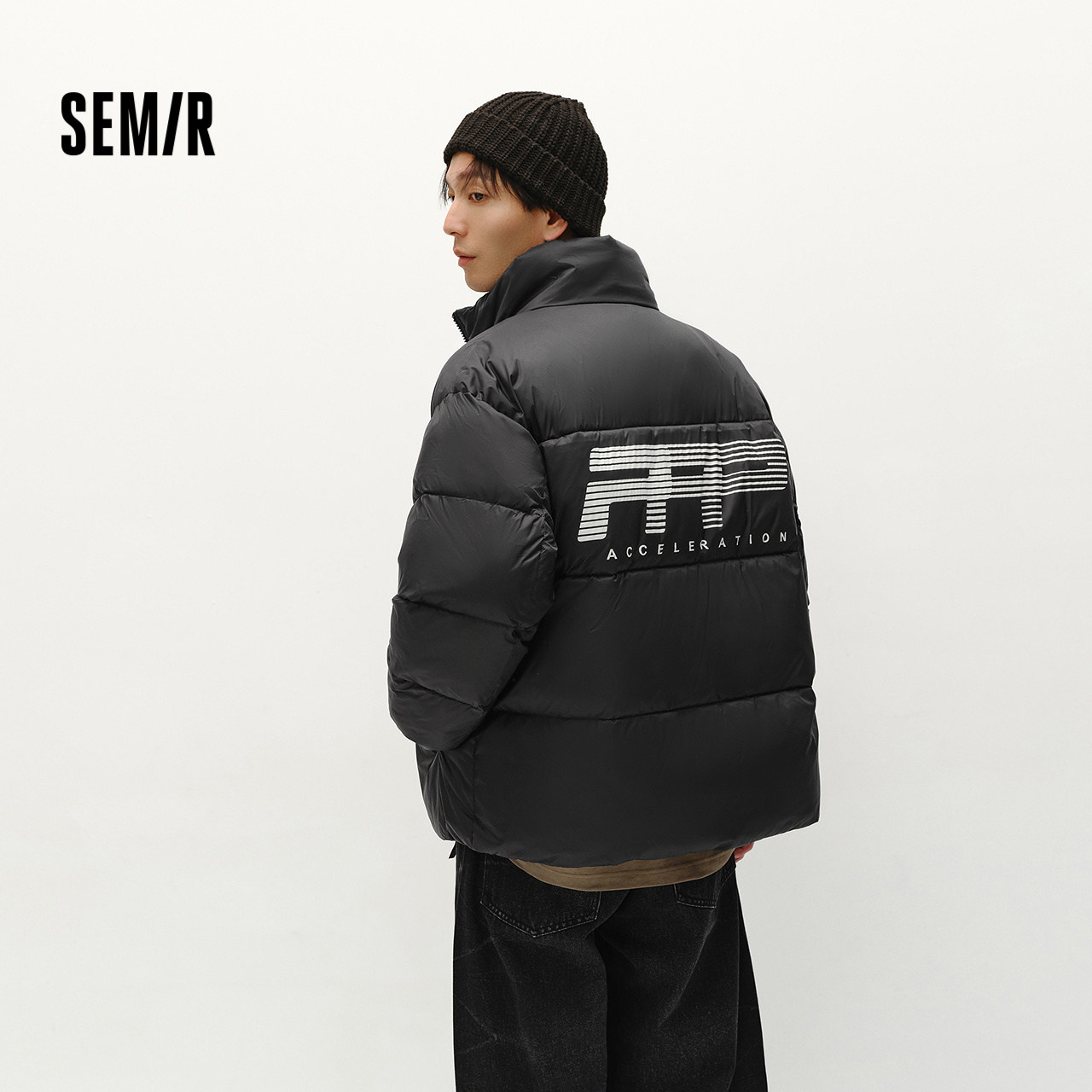 森马棉服男冬装加厚保暖宽松立领棉衣时尚印花肌理感外套棉袄上衣