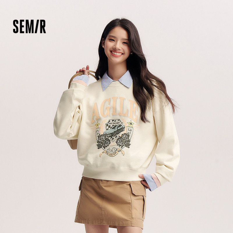 森马复古潮酷图案宽松落肩卫衣女