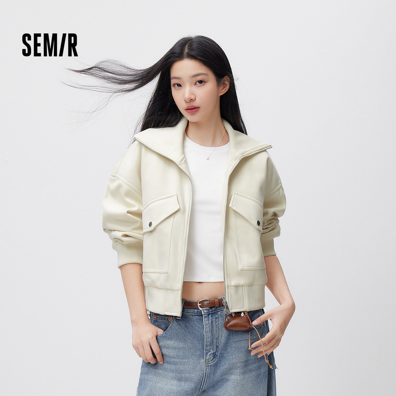 森马大翻领落肩宽松夹棉外套女