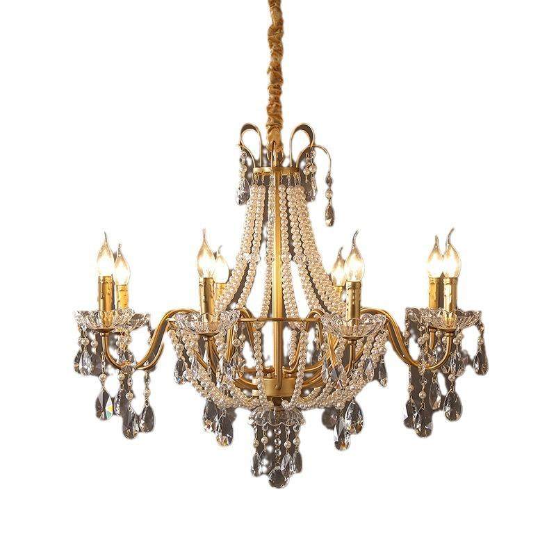 法式水晶珍珠吊灯美式轻奢中古全铜客厅餐厅卧室复式楼酒店餐厅灯,家装灯饰光源,智能吊灯,淘宝优惠券,粉丝福利购,淘宝优惠卷