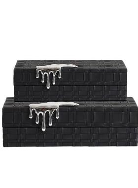 现代简约编织皮革水滴首饰盒摆件样板间桌面卧室梳妆台高级装饰品