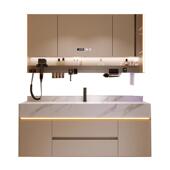 岩板陶瓷热弯一体盆浴室柜组合洗手脸盆厕所洗漱池多功能收纳镜柜