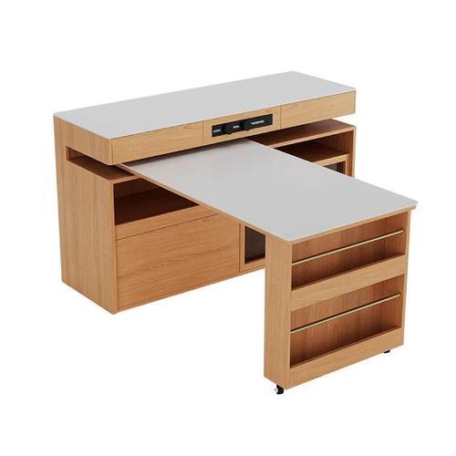 月满岛台餐桌实木多功能小户型原木可伸缩餐边吧台岩板餐桌