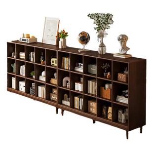 全实木矮书柜客厅靠墙置物架胡桃木色实木格子书柜落地储物柜子