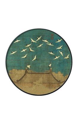 宋徽宗瑞鹤图新中式茶室挂画祥龙石图卷圆形画客厅装饰画玄关壁画