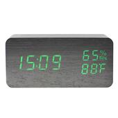 家居木质装 饰电子温湿度闹钟静音LED双屏长方形木头钟