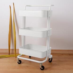 拉斯克置物架推车收纳架三层金属网篮美容美发推车