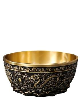 黄铜双龙聚宝盆摆件沈万三实心加厚招聚家用財客厅聚办公室装饰品