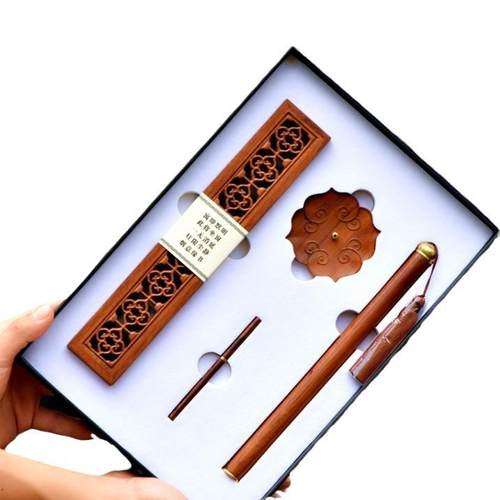 祥云如意立体浮雕非洲酸枝木四件套香礼香道线香礼品香盒香插套装