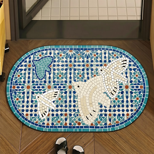 复古飞鸟马赛克浴室防滑速干地垫