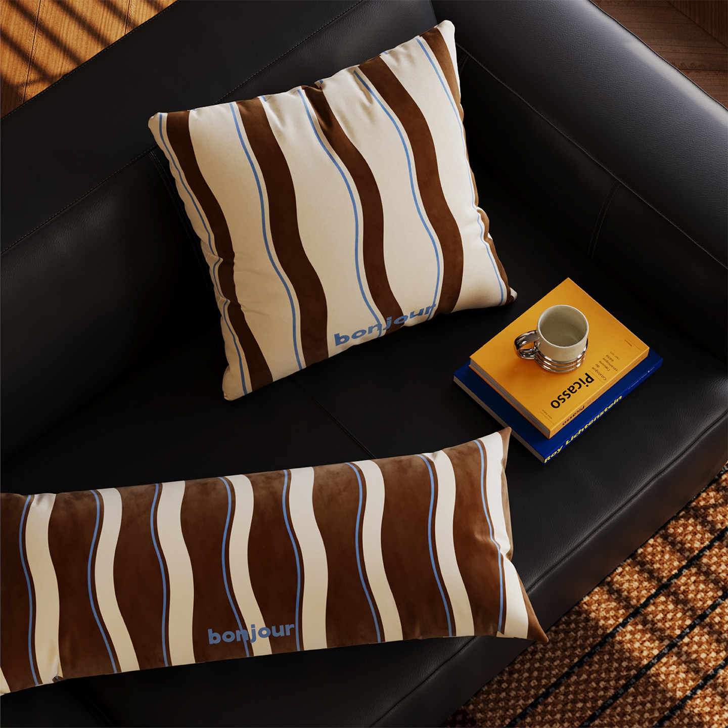 美拉德复古风条纹抱枕套靠枕客厅沙发靠背垫床上车载腰枕长条抱枕