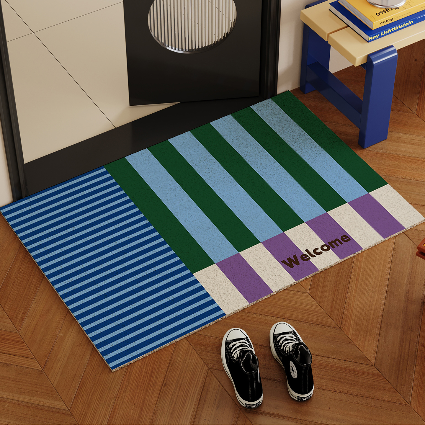 包豪斯条纹高级感入户门丝圈地垫