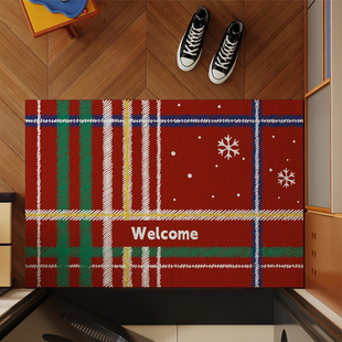 复古圣诞风格 纹入户地垫丝圈防滑除尘进门脚垫玄关门口可裁剪地毯